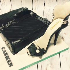 Tartas personalizadas madrid, tartas decoradas madrid, tartas fondant madrid, tarta bolso Yves Saint Laurent, tarta zapato chanel