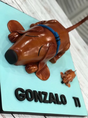 tarta perro 3D, tartas personalizadas madrid, tartas fondant madrid, tartas decoradas madrid
